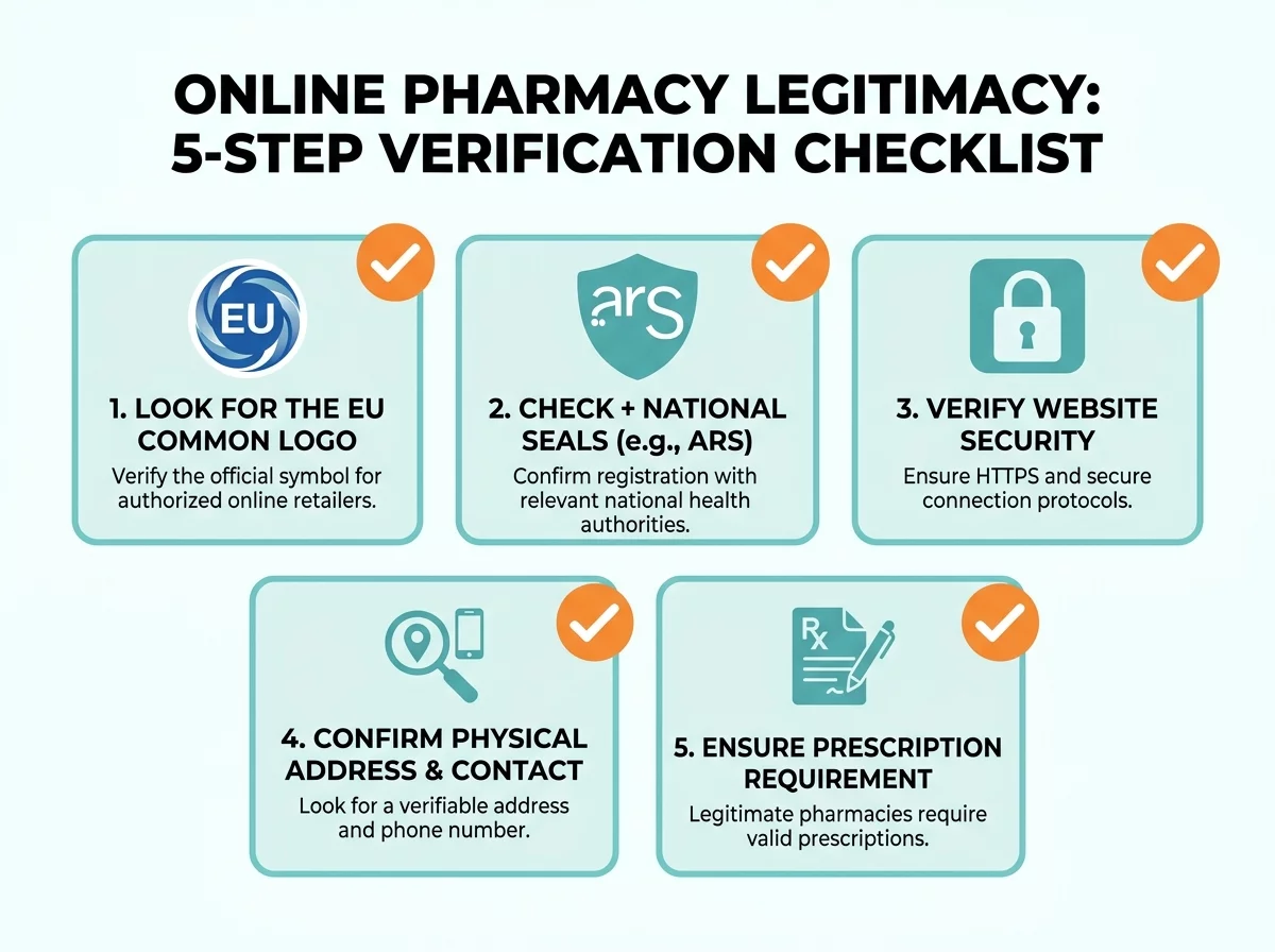 Infographie checklist verification pharmacie en ligne en 5 etapes
